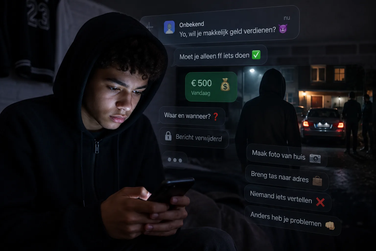Jongere wordt via online berichten geronseld voor criminele opdrachten en geweld