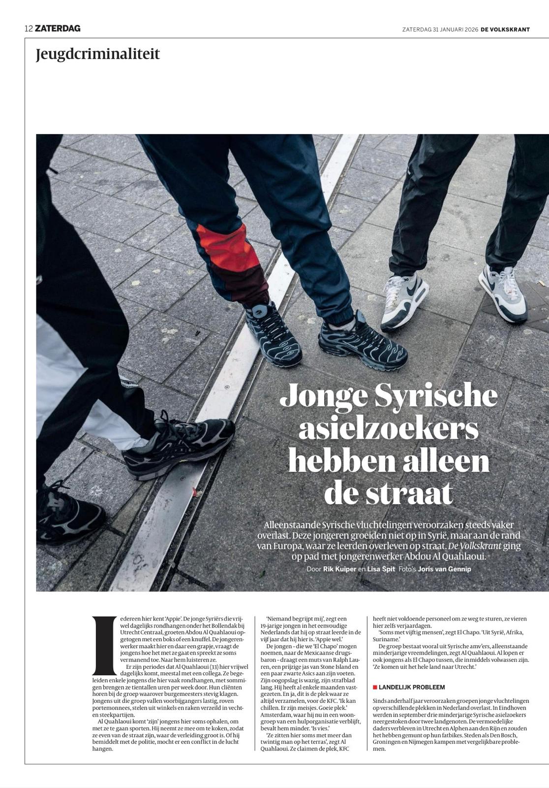 Pagina 12 van de Volkskrant-reportage over jonge Syrische asielzoekers