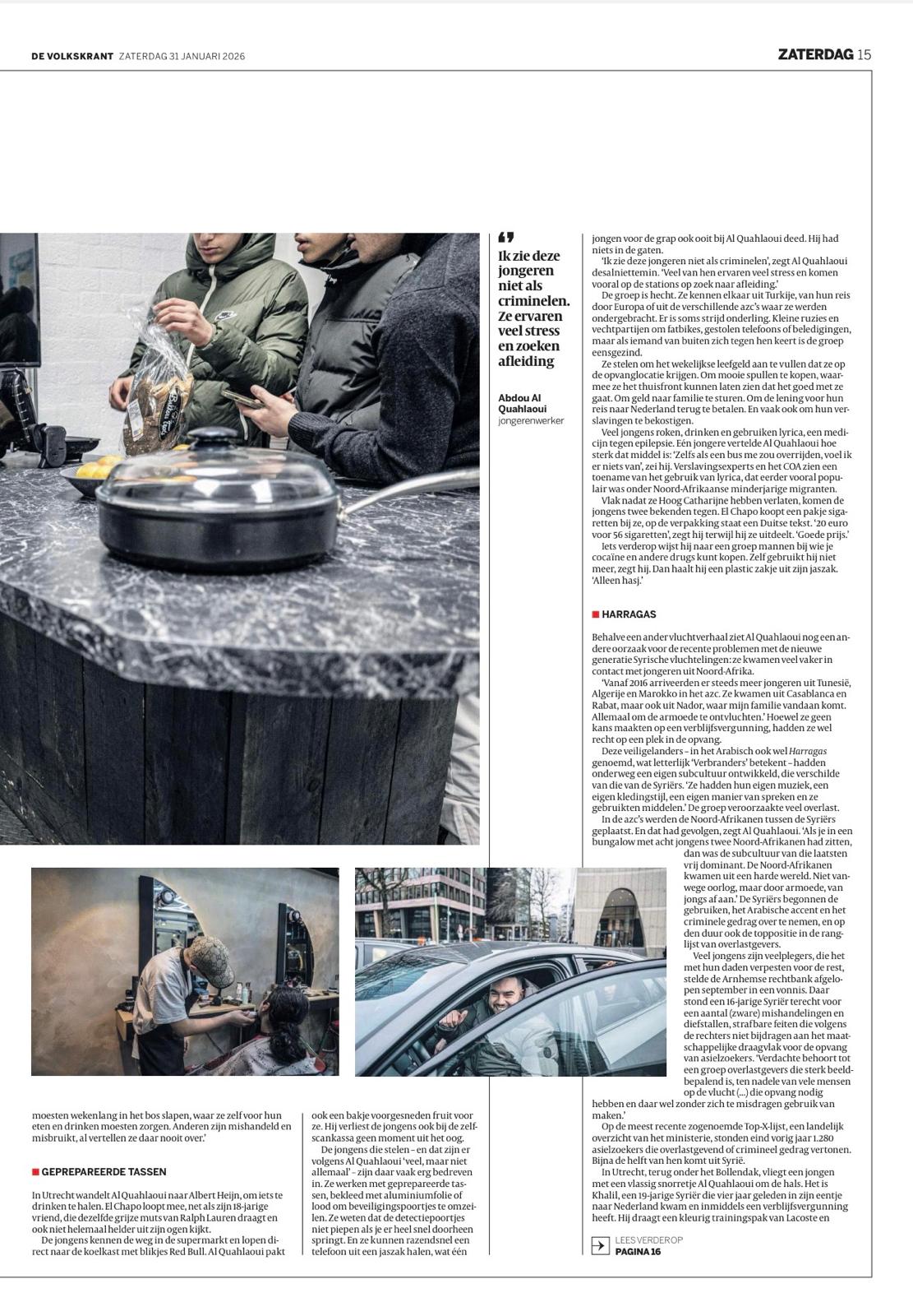 Pagina 15 van de Volkskrant-reportage over de leefwereld van AMV-jongeren